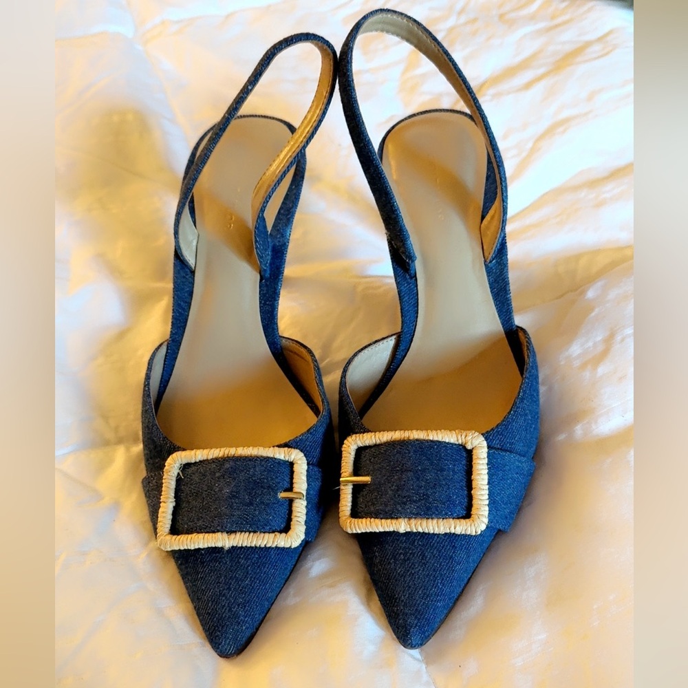 Ann Taylor Denim Slingback Heels with Buckle